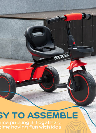 Tricycle for Toddlers Age 2-5 with Adjustable Seat, Toddler Bike with Storage Baskets for Girls and Boys, Red