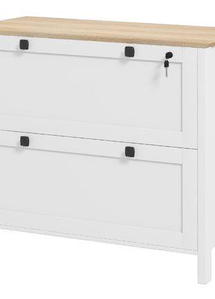 Lateral File Cabinet, 2 Drawer Filing Cabinet with Adjustable Hanging Bar for Letter, A4 and Legal Size, White