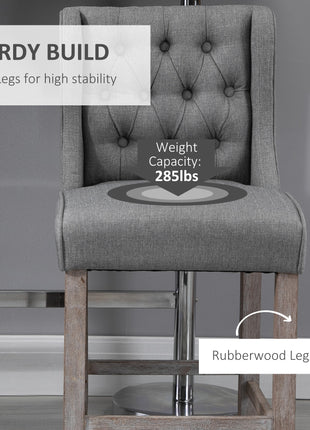 26.25" Counter Height Bar Stools, Tufted Wingback Armless Upholstered Dining Chair with Rubber Wood Legs, Set of 2, Gray