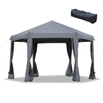 13' x 11' Hexagonal Pop Up Gazebo, Heavy Duty Outdoor Canopy Tent with 6 Mesh Sidewall Netting, 3-Level Adjustable Height and Strong Steel Frame, Gray