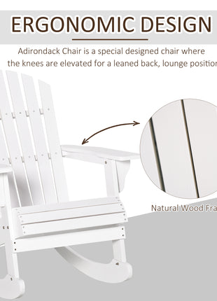 Wooden Adirondack Rocking Chair Outdoor Lounge Chair Fire Pit Seating with Slatted Wooden Design, Fanned Back, White