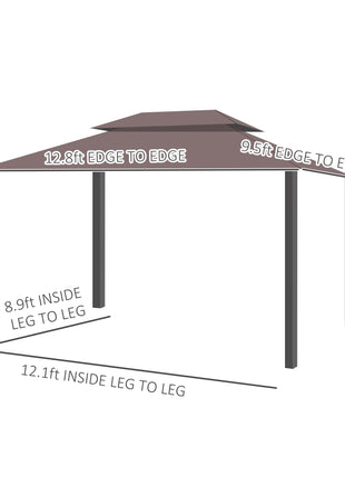 10' x 13' Patio Gazebo, Aluminum Frame Double Roof Outdoor Gazebo Canopy Shelter with Netting & Curtains, Coffee