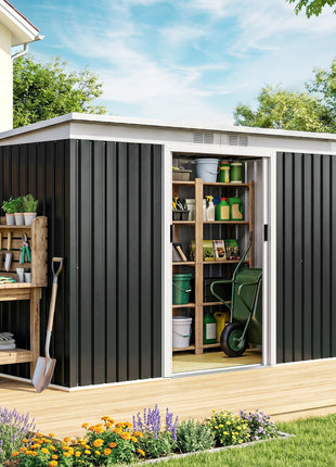 9' x 4' Metal Outdoor Storage Shed, Tool House with Double Lockable Doors for Backyard, Patio, Lawn, Garage, Dark Gray