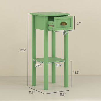 2-Tier Side Table with Drawer and Shelf, End Table for Living Room and Hallway, Green