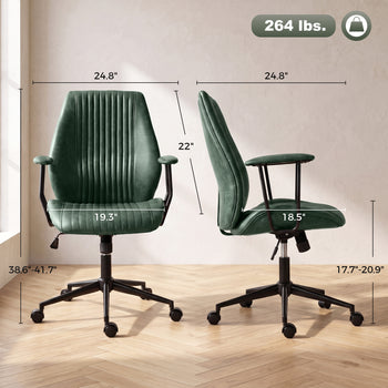 Leather Home Office Desk Chair, Vintage Computer Chair with Padded Arms, 360° Swivel, Adjustable Height, Tilt, Green