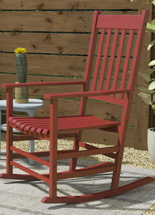 Outdoor Rocking Chair Set of 2, Patio Rocking Chair with Smooth Curves, High Density Wooden Rockers for Lawn Garden Porch, Supports Up to 350lbs, Wine Red