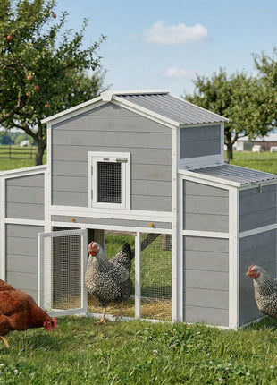 66.5" Large Chicken Coop, Wooden Chicken House with 2 Nesting Boxes, Sliding Tray & Ramp, for Backyard Farm