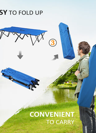 2 Person Folding Camping Cot for Adults, 50" Extra Wide Outdoor Portable Sleeping Cot with Carry Bag, Elevated Camping Bed, Beach Hiking, Blue