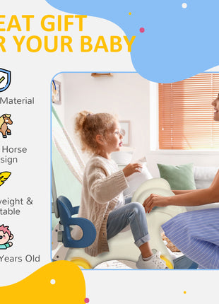 4 in 1 Rocking Horse for Toddles 1-3 Years with Detachable Push Handle & Balance Board, Blue
