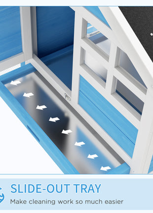 49" Wooden Rabbit Hutch Bunny Cage with Waterproof Asphalt Roof, Fun Outdoor Run, Removable Tray and Ramp, for Rabbits, Chickens, Ducks, Light Blue