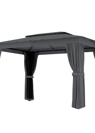 10' x 12' Outdoor Patio Gazebo, Soft Top Gazebo Canopy Shelter with Curtains, Netting, Steel Frame, Hooks, Dark Gray