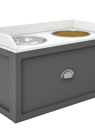 Pet Feeding Station Pet Dish Bowl Set with Storage, 2 Elevated Dog Bowls for Large Sized Dogs, Gray