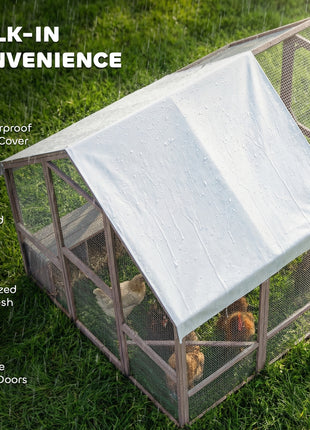 Large Wooden Chicken Coop for 8-10 Hens, Walk-in Chicken Run with Waterproof Cover, Nesting Boxes and Perches