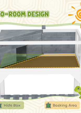 Wooden Tortoise Habitat with Storage Shelf, Tortoise Enclosure with Clear Windows, Openable Top, Lamp Holder, Gray