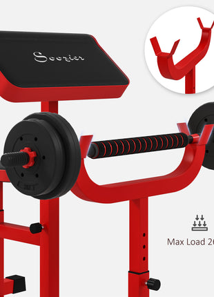 265 LBS Preacher Curl Bench for Strength Training, Adjustable Seated Arm Isolated Barbell Dumbbell Bicep Station, Red