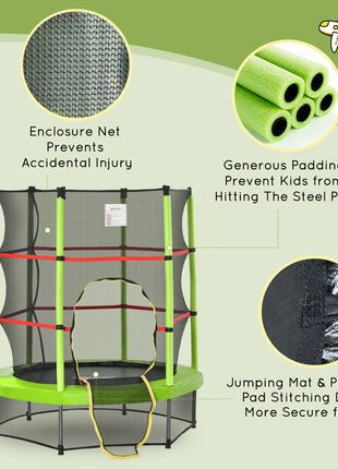 Φ5FT Kids Trampoline with Enclosure Net for Age 3 to 6 Years Green