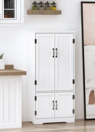 Accent Floor Storage Cabinet Kitchen Pantry with Adjustable Shelves and 2 Lower Doors, White