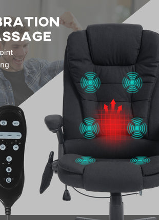 6 Point Vibrating Massage Office Chair with Heat, Linen High Back Massage Desk Chair with Reclining Backrest, Black