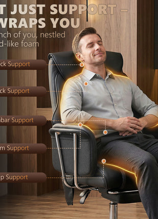 Massage Office Chair with 6 Points Vibration, Executive Desk Chair with High Back, PU Leather, Footrest, Black
