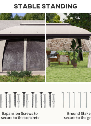 10' x 20' Patio Gazebo, Outdoor Gazebo Canopy Shelter with Netting, Vented Roof for Garden, Beige