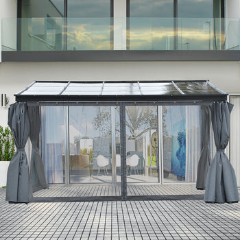 10' x 13' Outdoor Patio Gazebo with Sloping Polycarbonate Roof, Durable Aluminum Frame, & Netting Curtain