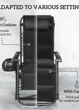 Zero Gravity Lounge Chair Set, 2 Pieces Reclining Folding Outdoor Lounge Chairs with Cushion, Headrest, Side Tray, Black