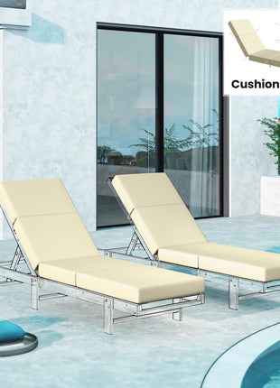 Set of 2 Chaise Lounge Cushion, 4" Thick Outdoor Lounge Chair Cushions with Ties for Patio, 21" x 72", Cream White
