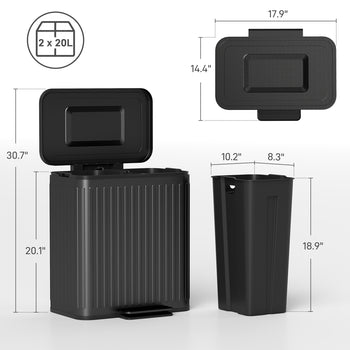 Trash Can with Lid, 2 x 5.3Gal Double Step-On Kitchen Trash Can, Removable Buckets, Black