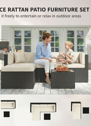 3 Piece Patio Furniture Set, Wicker Outdoor Patio Conversation Furniture Set with Cushions, Glass Top Table, Beige