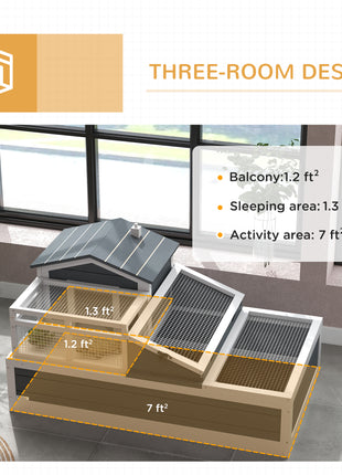 3-Room Tortoise Habitat House w/ Balcony & 2 Stories, 44" x 25.5" x 23", Gray
