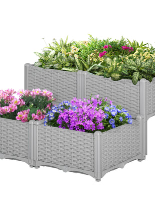 4-Piece Raised Garden Bed with Legs, Self-Watering Planter Box Raised Bed to Grow Flowers, Herbs & Vegetables, Gray