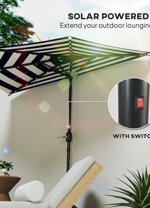 Half Umbrella Outdoor Patio Umbrella, UPF 30+ Small Balcony Umbrella, Vented Half Patio Umbrella with Crank 8 Ribs, Porch Umbrella for Garden Deck Poolside, Navy Blue