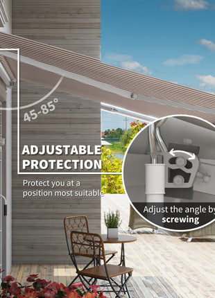 12' x 8' Retractable Awning Patio Awnings Sun Shade Shelter with Manual Crank Handle, 280g/m² UV & Water-Resistant Fabric and Aluminum Frame for Deck, Balcony, Yard, Beige