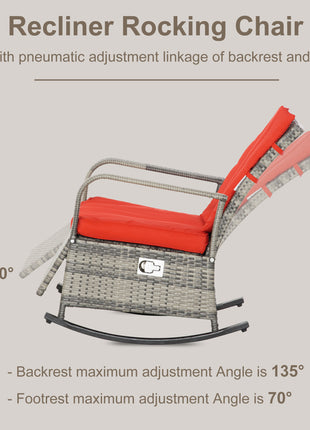 PE Rattan Rocking Recliner with Footrest, Red