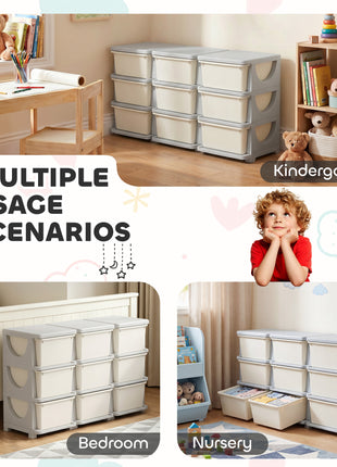 29.5" 3 Tier Kids Storage Unit Dresser Tower w/ 9 Drawers, Cream White