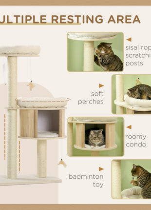 Cat Tree, 3 Level Cat Tower with Scratching Posts, Bed, Condo, Badminton Toys, for Multiple Kittens