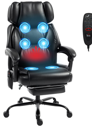 High Back Vibration Massage Office Chair Heated Reclining Computer Chair w/ Footrest, Swivel Wheels, Remote, Black