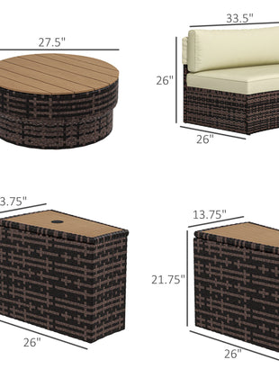 8 Piece Patio Furniture Set with 4 Rattan Sofa Chairs & 4 Tables with Storage & Umbrella Hole, Mixed Brown
