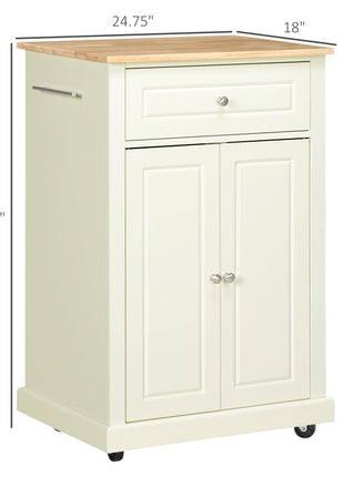 Rolling Kitchen Island Cart, Portable Serving Trolley Table with Drawer, Adjustable Shelf and 2 Towel Racks, Cream White