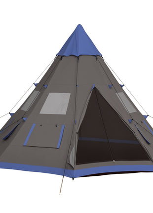 12Ft Camping Tent 6-7 Person 4 Season with 8 Mesh Windows, Outdoor Teepee Tent with Waterproof Material