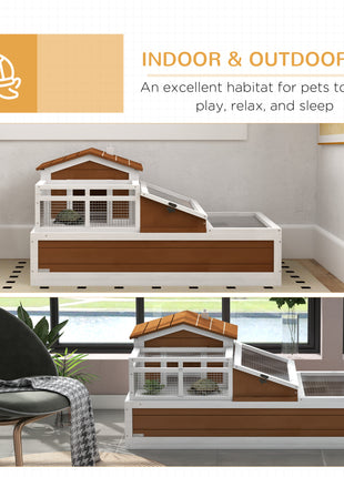 3-Room Tortoise Habitat House w/ Balcony & 2 Stories, 44" x 25.5" x 25", Coffee