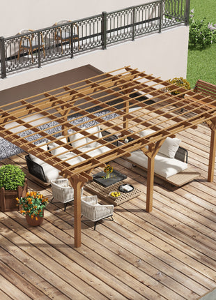 12' x 16' Outdoor Pergola Grape Trellis, Wood Gazebo for Climbing Plants at Garden, Patio, Backyard, Deck, Brown