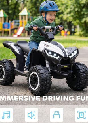 12V Kids ATV Quad Car with Forward & Backward Function, Four Wheeler for Kids with Wear-Resistant Wheels, Music, Up to 3.7 MPH, Electric Ride-on ATV for Toddlers Ages 3+ Years Old, White
