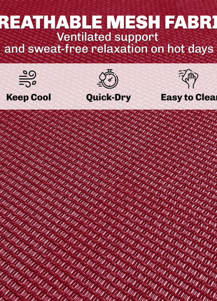 Folding Chaise Lounge Pool Chair with 4-Position Reclining Back, Pillow, Breathable Mesh & Bungee Seat, Wine Red