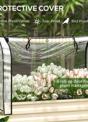 Raised Garden Bed with Legs and Cover, Metal Elevated Planter Box with Bottom Shelf and Liner for Vegetables, Cream