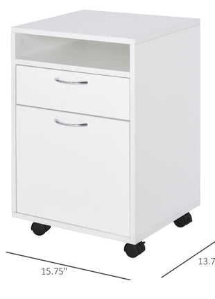Mobile Storage Cabinet Organizer with Drawer and Cabinet, Printer Stand with Castors, White