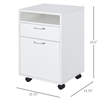Mobile Storage Cabinet Organizer with Drawer and Cabinet, Printer Stand with Castors, White