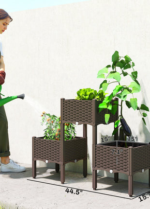 Plastic Raised Garden Bed with Legs, Self Watering Elevated Planter Boxes with Drainage Holes and Plugs, Easy Assembly