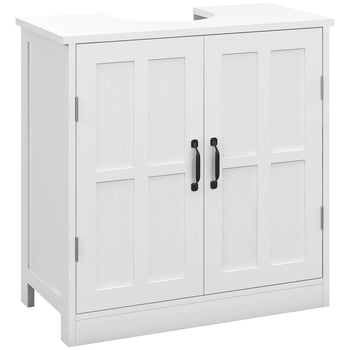 Pedestal Sink Storage Cabinet, Under Sink Cabinet with 2 Doors and Adjustable Shelf, Bathroom Vanity with U-Shape Cut-Out, White