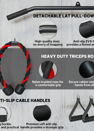 Weight Cable Pulley System for Home Gym with Universal Loading Pin for LAT Pull Down, Biceps Curl Workout, Red